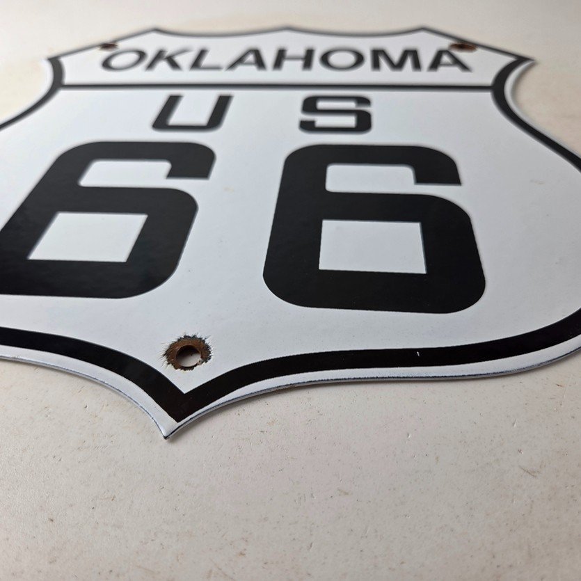 Vintage US Route 66 Sign - Oklahoma Porcelain Highway Road Gas Oil Pump Sign - Image 10