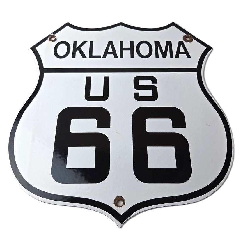 Vintage US Route 66 Sign - Oklahoma Porcelain Highway Road Gas Oil Pump Sign