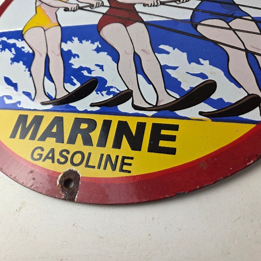 Vintage Union 76 Gasoline Sign - Porcelain Ski Show Gas Service Pump Sign - Image 14