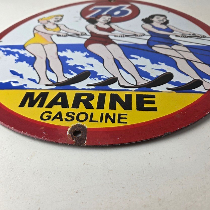 Vintage Union 76 Gasoline Sign - Porcelain Ski Show Gas Service Pump Sign - Image 10