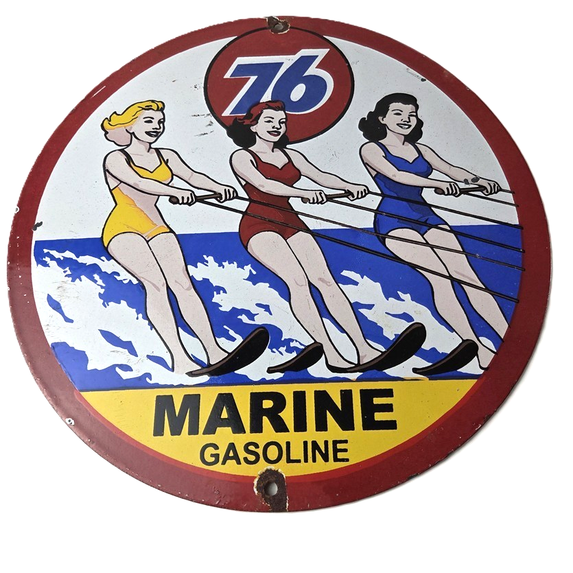 Vintage Union 76 Gasoline Sign - Porcelain Ski Show Gas Service Pump Sign