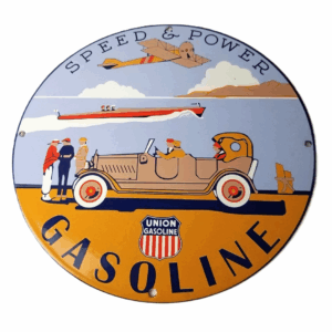 Vintage Union Gasoline Sign - Speed & Power Aviation Gas Pump Porcelain Sign