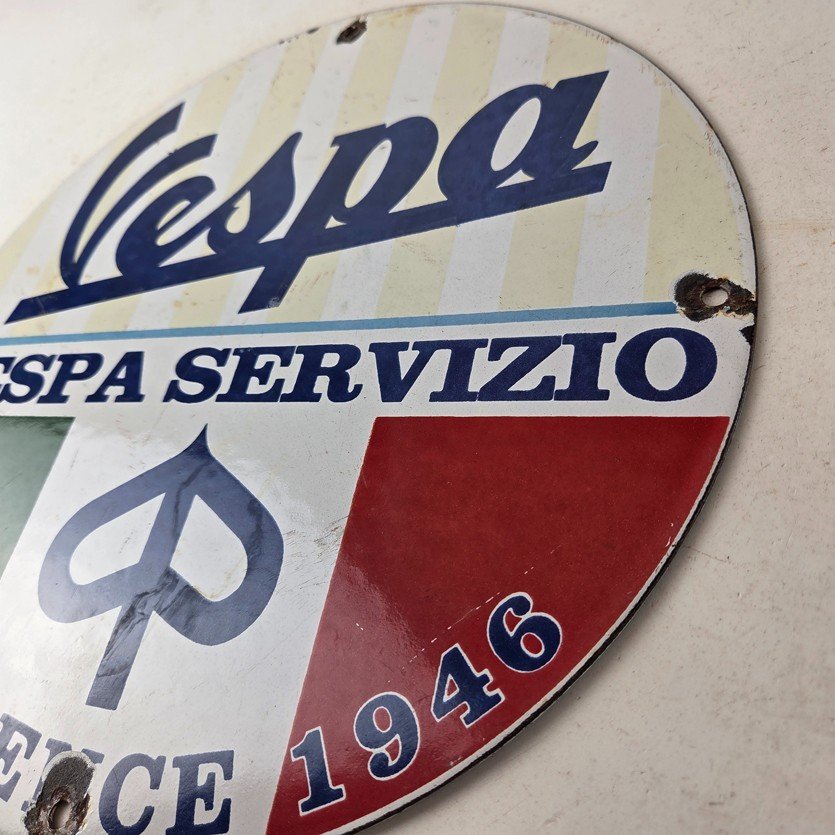 Vintage Vespa Servizio Sign - Italian Gas Station Porcelain Advertising Sign - Image 13