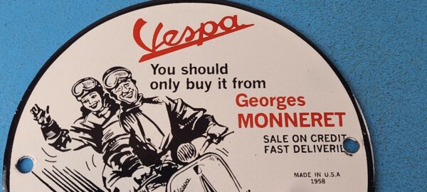 Vintage Vespa Sign Scooter Motor Bike Gas Pump Service Station Porcelain Sign 305860745749 2