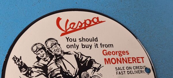 Vintage Vespa Sign Scooter Motor Bike Gas Pump Service Station Porcelain Sign 305860745749 4