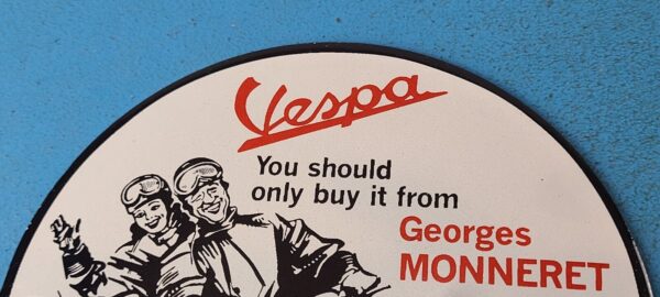 Vintage Vespa Sign Scooter Motor Bike Gas Pump Service Station Porcelain Sign 305860745749 7