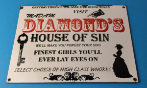 Vintage Visit Diamonds Cat House Sign Gas Oil Pump Display Ad Porcelain Sign 305874495149