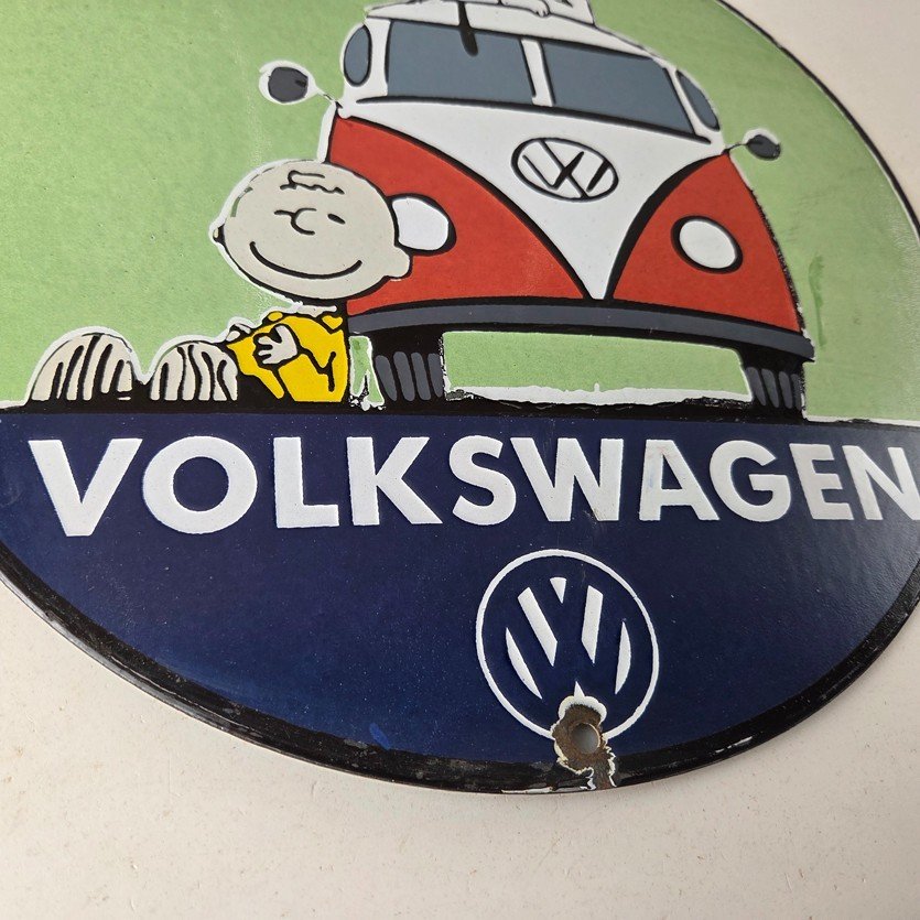 Vintage Volkswagen Sign - Porcelain VW Bus Service Snoopy Gas Sign - Image 11