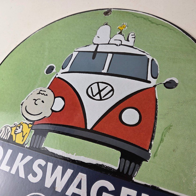 Vintage Volkswagen Sign - Porcelain VW Bus Service Snoopy Gas Sign - Image 12