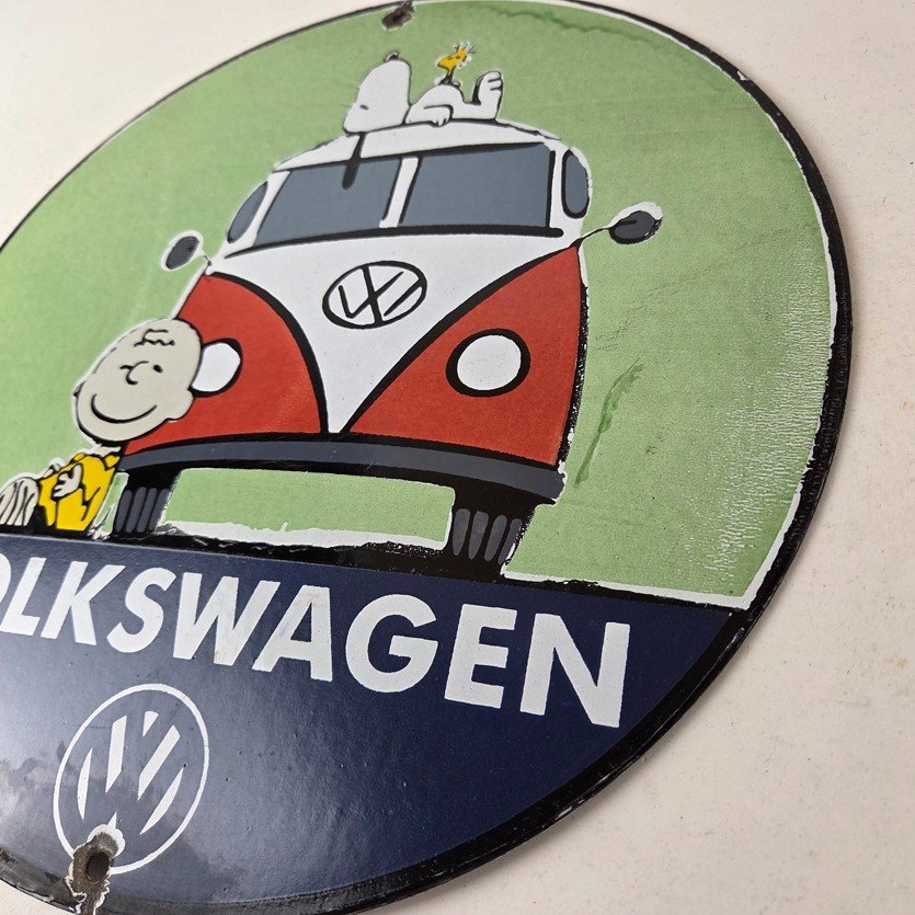 Vintage Volkswagen Sign - Porcelain VW Bus Service Snoopy Gas Sign - Image 13