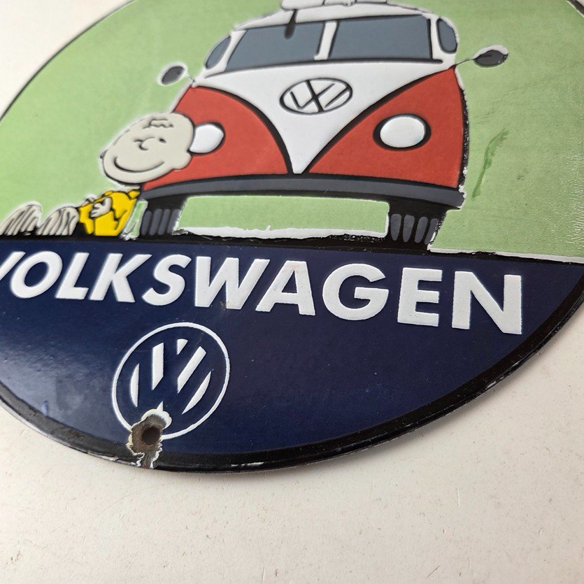 Vintage Volkswagen Sign - Porcelain VW Bus Service Snoopy Gas Sign - Image 14