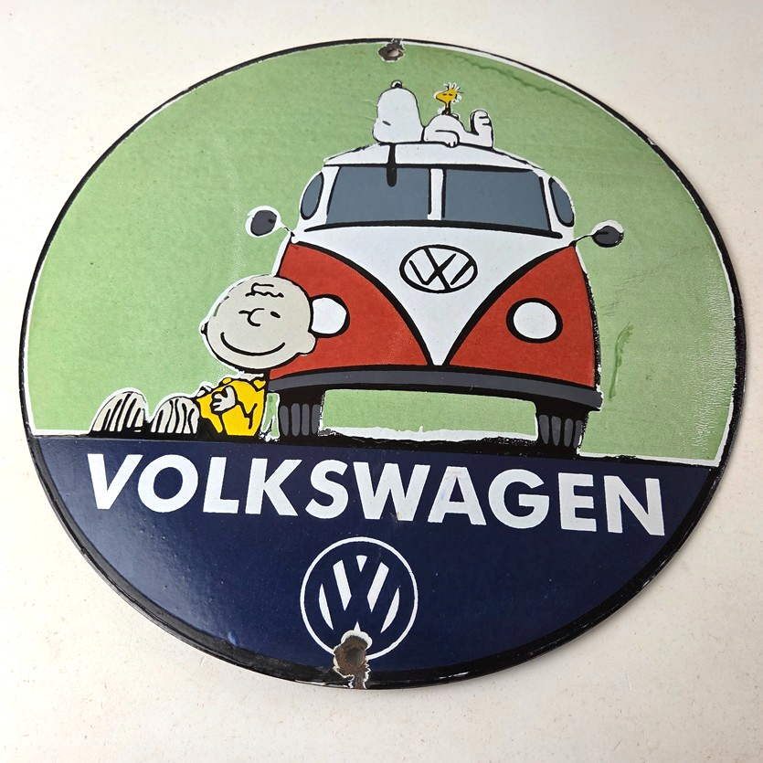 Vintage Volkswagen Sign - Porcelain VW Bus Service Snoopy Gas Sign - Image 15