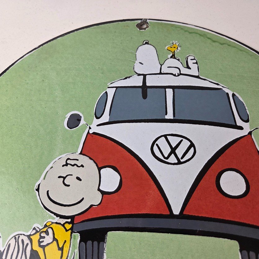 Vintage Volkswagen Sign - Porcelain VW Bus Service Snoopy Gas Sign - Image 3
