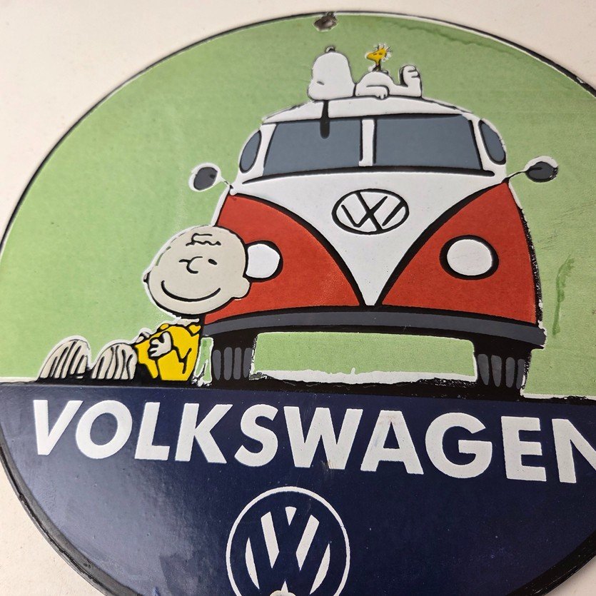 Vintage Volkswagen Sign - Porcelain VW Bus Service Snoopy Gas Sign - Image 4