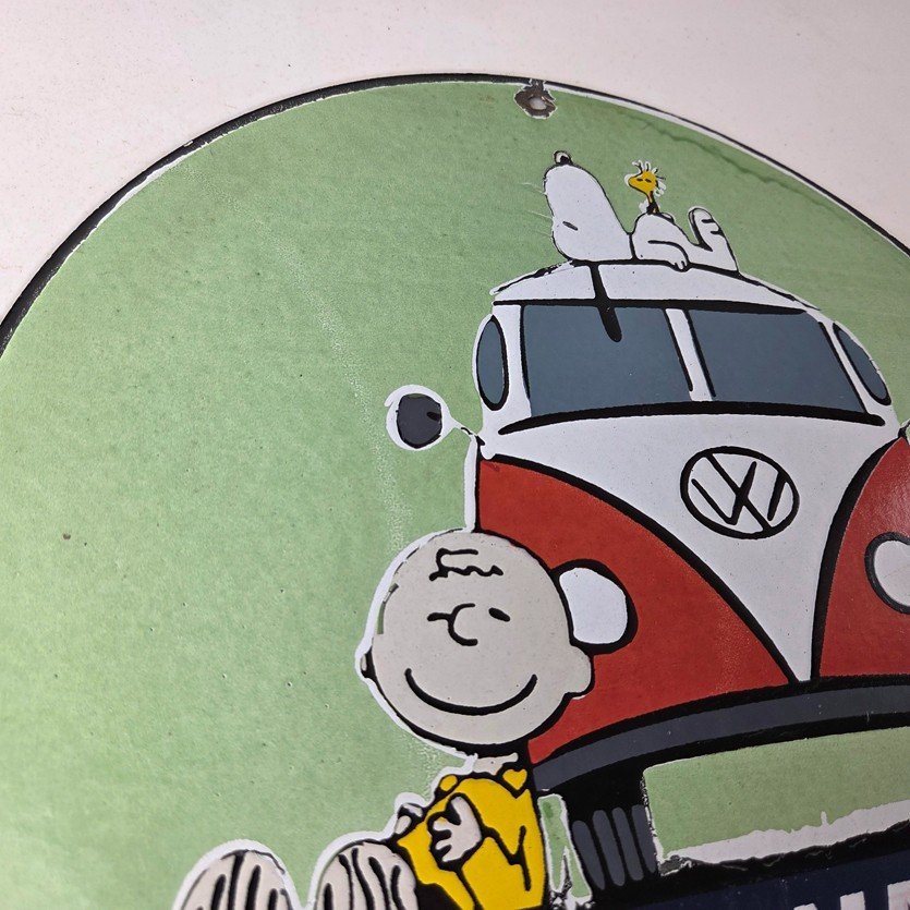 Vintage Volkswagen Sign - Porcelain VW Bus Service Snoopy Gas Sign - Image 5