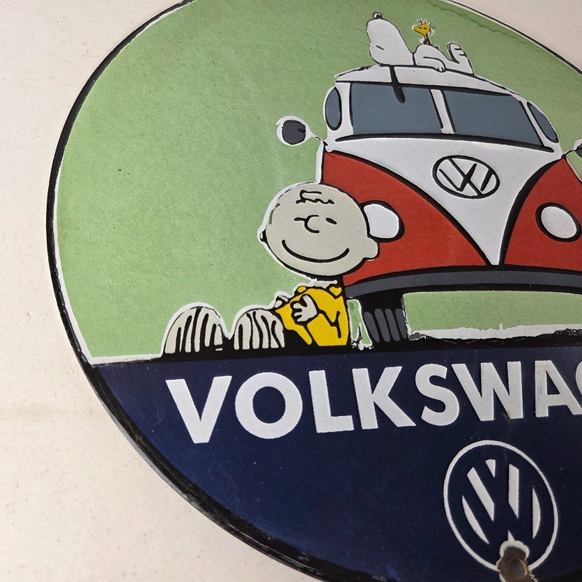 Vintage Volkswagen Sign - Porcelain VW Bus Service Snoopy Gas Sign - Image 6
