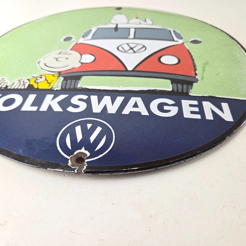 Vintage Volkswagen Sign - Porcelain VW Bus Service Snoopy Gas Sign - Image 10