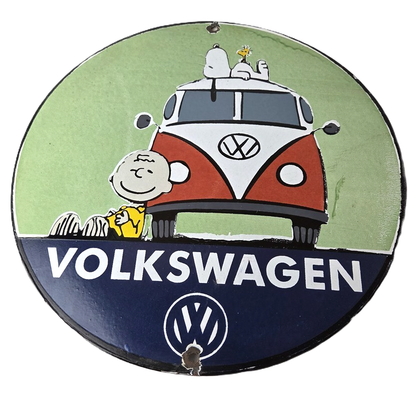 Vintage Volkswagen Sign - Porcelain VW Bus Service Snoopy Gas Sign