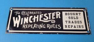 Vintage Winchester Porcelain Sign Rifles Ammo Gun Sales Gas Oil Pump Sign 305868236699