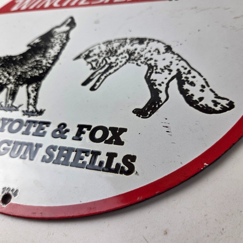 Vintage Winchester Porcelain Sign - Shot Gun Shells Coyote Fox Gas Pump Sign - Image 14