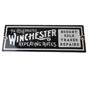 Vintage Winchester Rifles Sign - Porcelain Repeating Guns Bought Sold Trade Sign