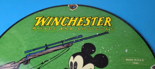 Vintage Winchester Sign Disney Mickey Mouse Shot Gun Rifle Ammo Gas Pump Sign 305742079269 12