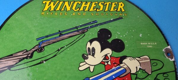 Vintage Winchester Sign Disney Mickey Mouse Shot Gun Rifle Ammo Gas Pump Sign 305742079269 3