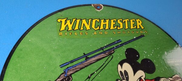 Vintage Winchester Sign Disney Mickey Mouse Shot Gun Rifle Ammo Gas Pump Sign 305742079269 4