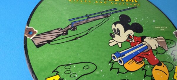 Vintage Winchester Sign Disney Mickey Mouse Shot Gun Rifle Ammo Gas Pump Sign 305742079269 5