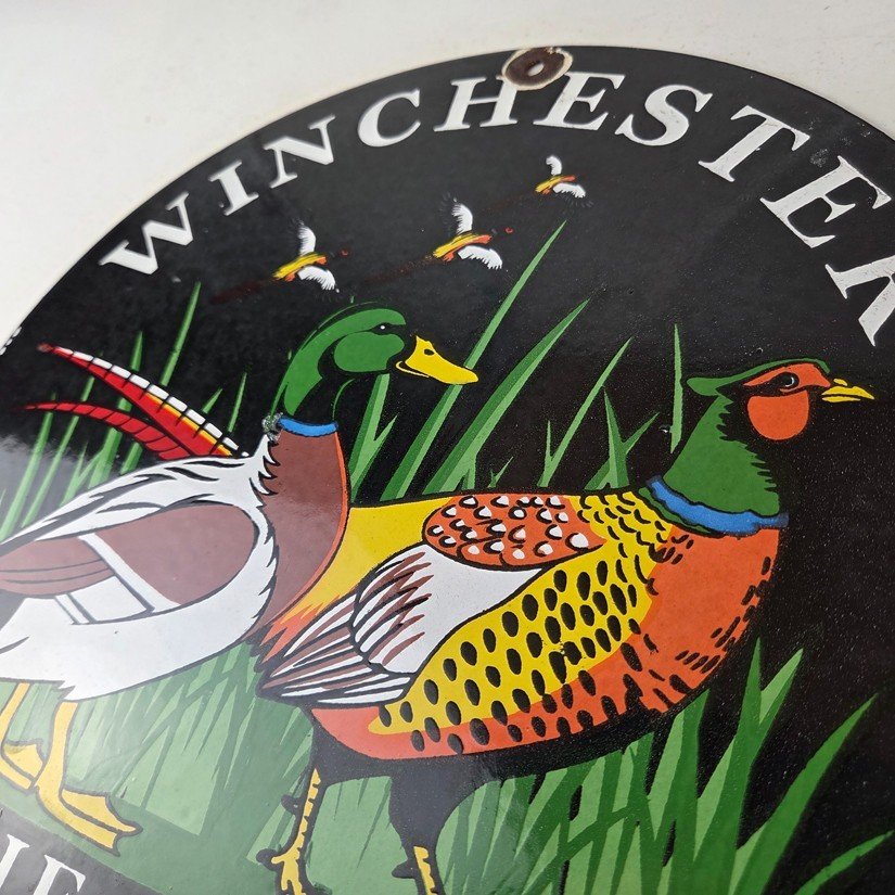 Vintage Winchester Sign - Pheasant Hunting Shot Gun Gas Oil Cabin Porcelain Sign - Image 12