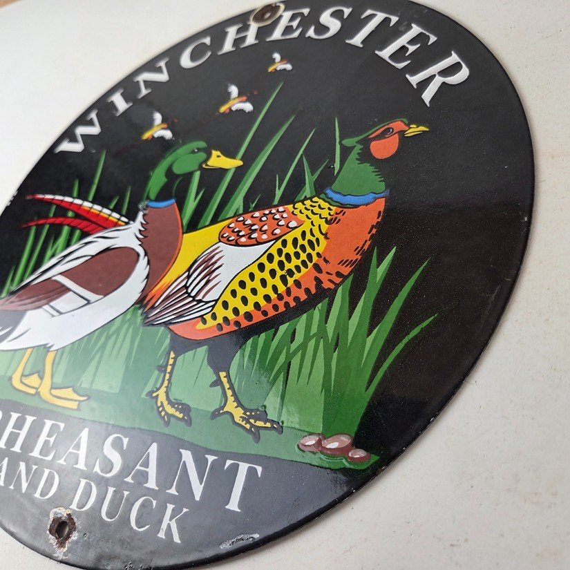 Vintage Winchester Sign - Pheasant Hunting Shot Gun Gas Oil Cabin Porcelain Sign - Image 13