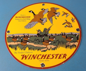 Vintage Winchester Sign Porcelain Firearms Shot Gun Hunting Gas Oil Pump Sign 306069143509