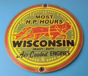 Vintage Wisconsin Engines Sign Gas Pump Plate Automobiles Porcelain Sign 305885153519