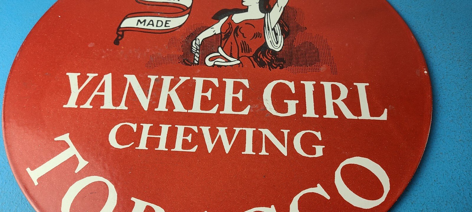Vintage Yankee Girl Tobacco Sign - Chewing Gas Pump Plate Porcelain Sign - Image 12