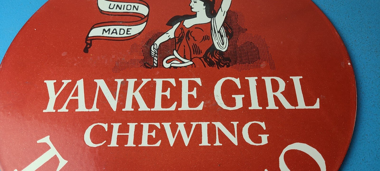 Vintage Yankee Girl Tobacco Sign - Chewing Gas Pump Plate Porcelain Sign - Image 4
