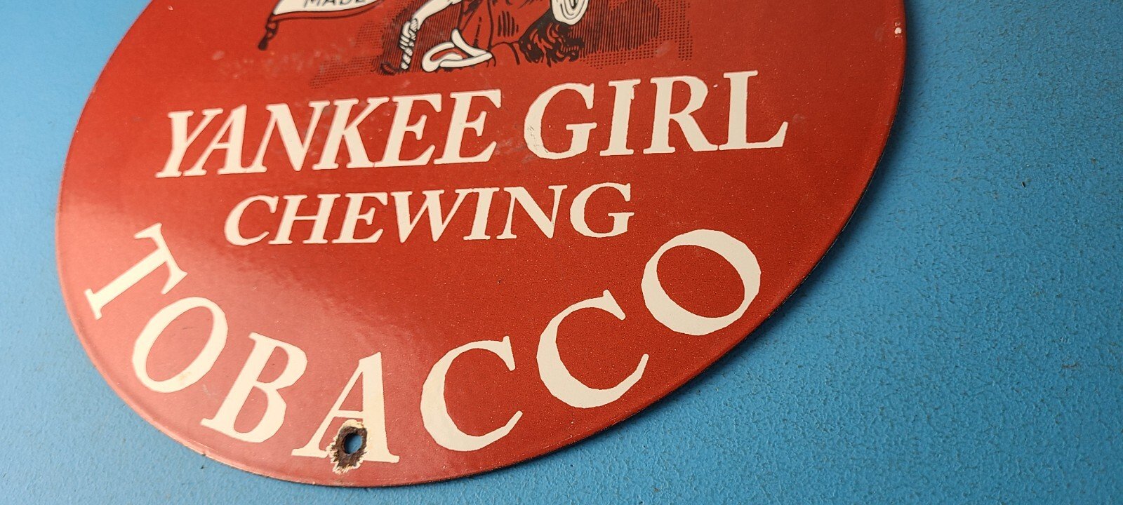 Vintage Yankee Girl Tobacco Sign - Chewing Gas Pump Plate Porcelain Sign - Image 10